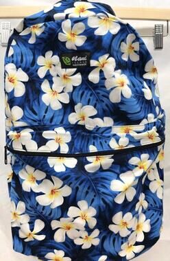 Nani Island Hawaii Backpack Blue Plumeria Floral Travel Bag Lightweight Made USA